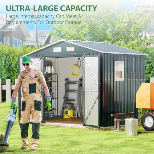 Outdoor Steel Storage Shed with Lockable Doors and Window L987864