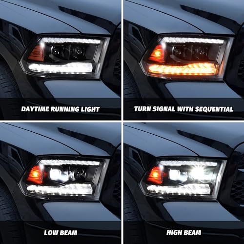 LED Projector Headlights for 2009-2018 Dodge Ram 1500, Sequential Turn Signal U1414