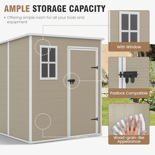 Outdoor Storage Shed 6x6 FT Resin with Floor and Lockable Door Z166