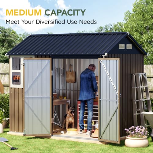 Outdoor Steel Storage Shed with Lockable Doors and Window L987864