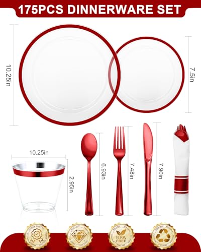 Disposable Plates Set for 50 Guests, Plastic Dinnerware with Cups and Napkins J193