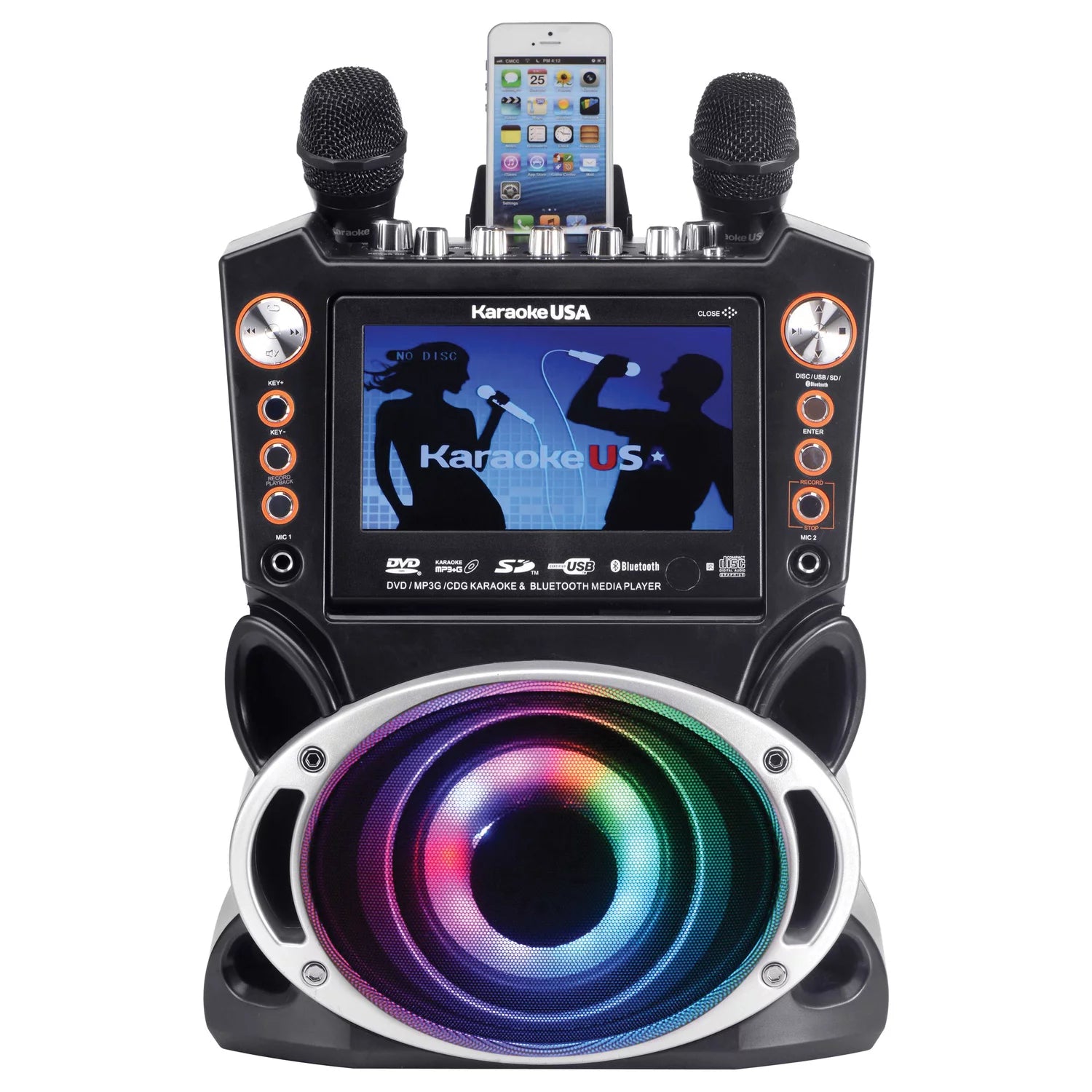 Karaoke System with Bluetooth, 7-Inch Screen, and 2 Microphones W239520