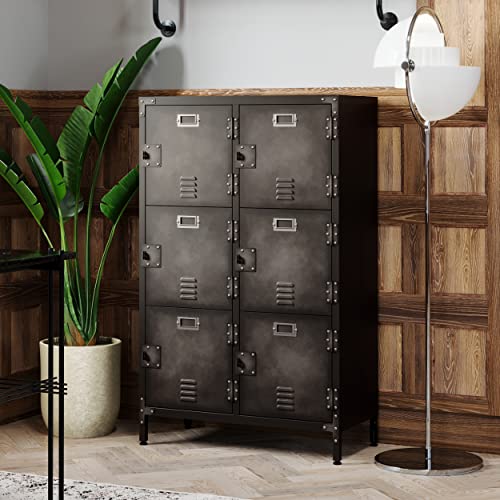 Metal Storage Locker, 47" Steel Retro Cabinet with 6 Lockable Doors C27034