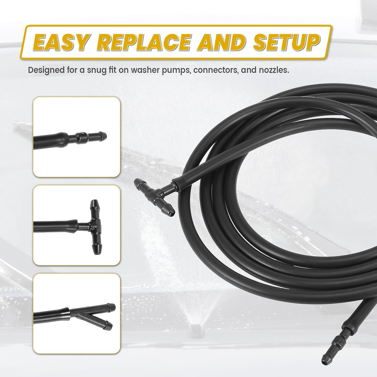 Car Windshield Washer Hose Kit with Connectors, 13Ft Rubber Hose C29805