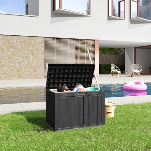 100 Gallon Resin Deck Box, Lockable Patio Outdoor Storage, Waterproof - Black F75230