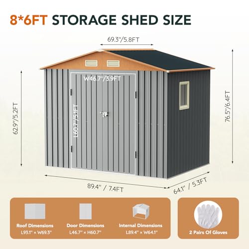 Outdoor Storage Shed with Lockable Door, Compact Metal Tool Shed for Garden O328
