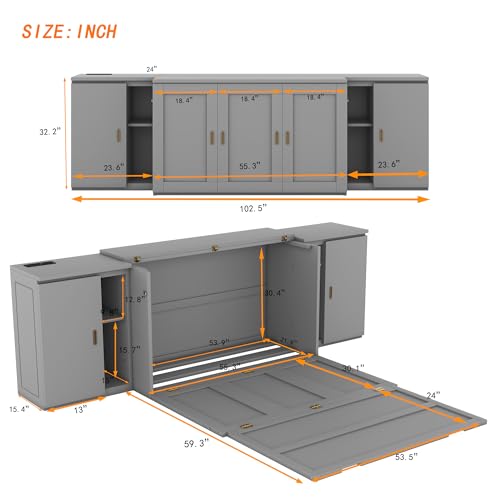 Wall Cabinet Bed with Storage and Bookcase Headboard F651615