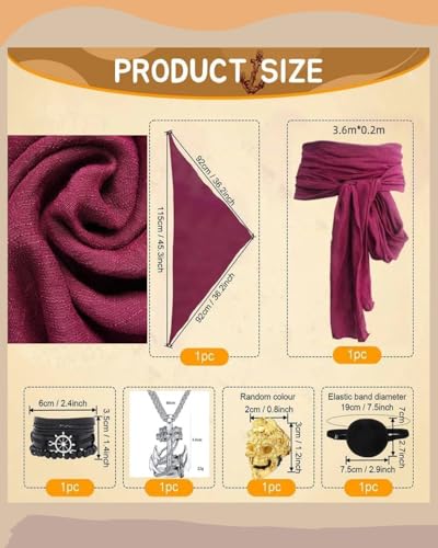 Men's Pirate Costume Outfit with Pants, Shirt, Sash and Accessories P814