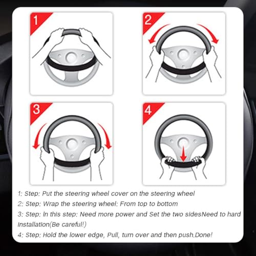 Leather Car Steering Wheel Cover, Soft Breathable Anti-Slip, 14.5-15 Inch Universal Fit P46822