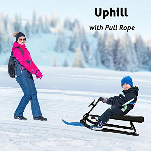 Snow Racer Sled with Steering Wheel and Twin Brakes for Kids Teens Winter Sport X37066