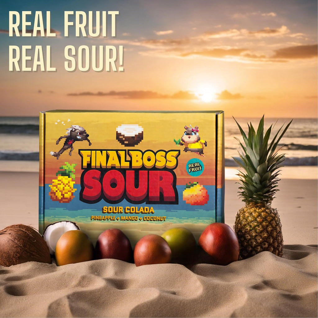 Super Sour Chewy Gummies with Dried Fruit, Low Calorie Snack, 3.5oz 4 Pack V22963