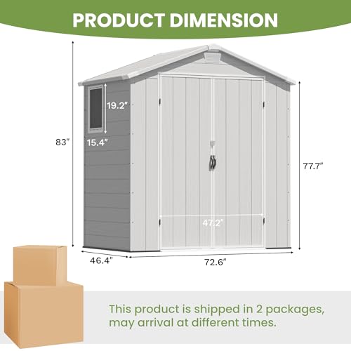 6×8FT Plastic Outdoor Storage Shed with Floor, Lockable Double Door J5369