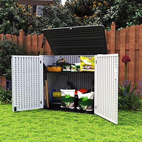 Horizontal Outdoor Storage Shed, 47 Cu.ft Resin Waterproof Cabinet for Garden Patio Backyards F5157