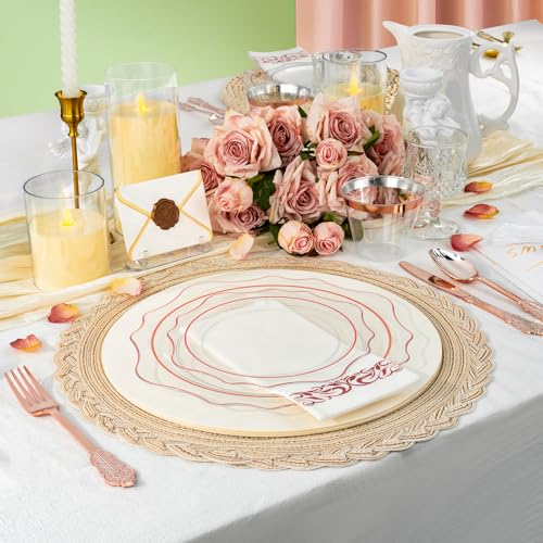 350 PCS Gold Plastic Plates with Cups, Silverware and Napkins for Party L8169
