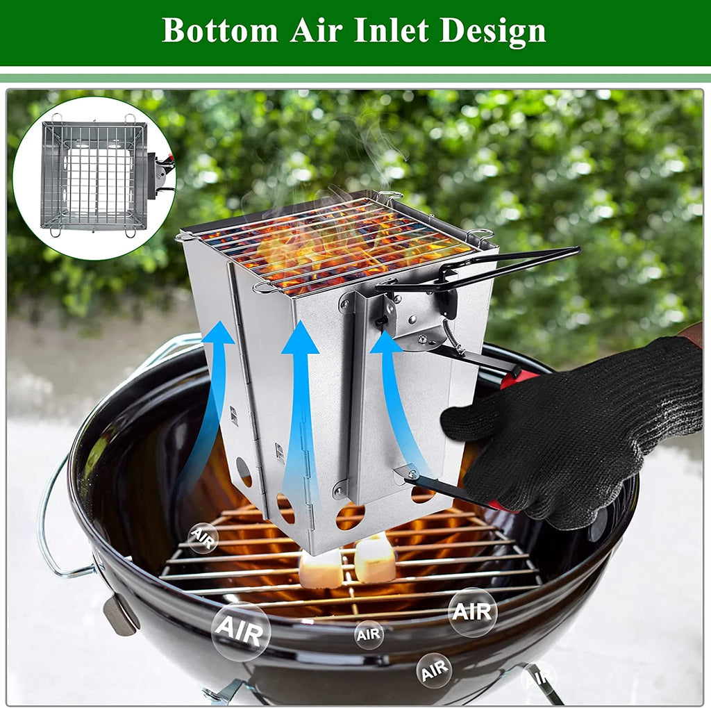 Foldable Charcoal Chimney Starter for BBQ Grill J4866