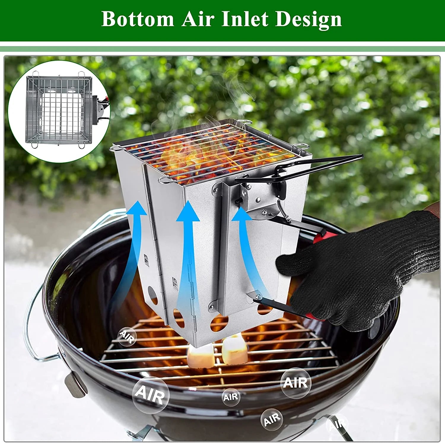 Foldable Charcoal Chimney Starter for BBQ Grill J4866