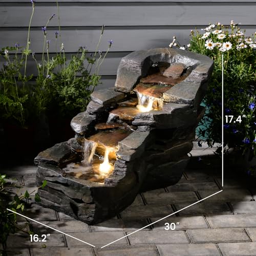 37" Outdoor Garden Water Fountain, 5-Tier Rock Waterfall with LED Lights H197