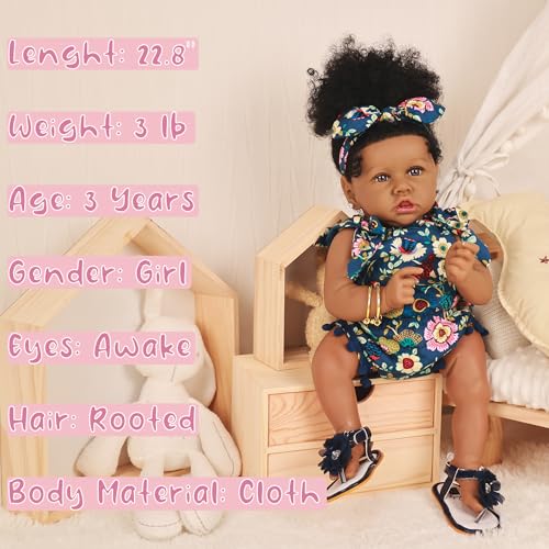 22.8 Inch Realistic African American Baby Doll with Soft Body K201