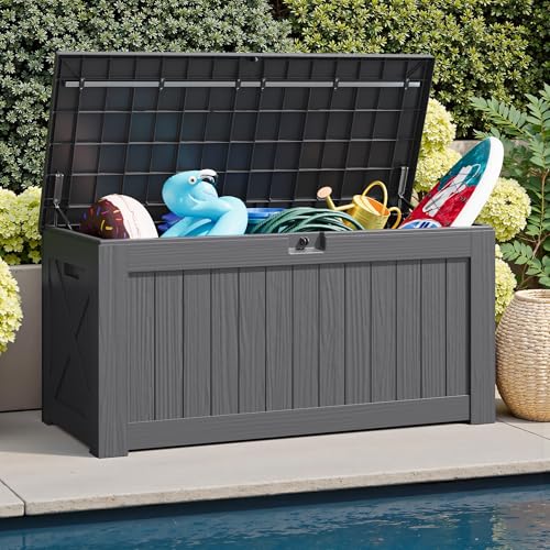 31 Gallon Resin Deck Box Waterproof Indoor Outdoor Storage for Patio Cushions and Garden Tools L90121