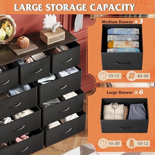 9-Drawer Fabric Storage Tower for Bedroom, Closet, Tall Chest Organizer with Steel Frame R839993
