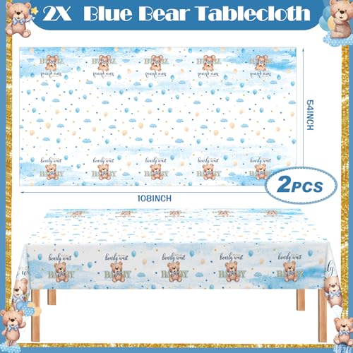 405 Pcs Baby Shower Tableware Set Blue Bear Plates Napkins Cups for 50 Guests U833