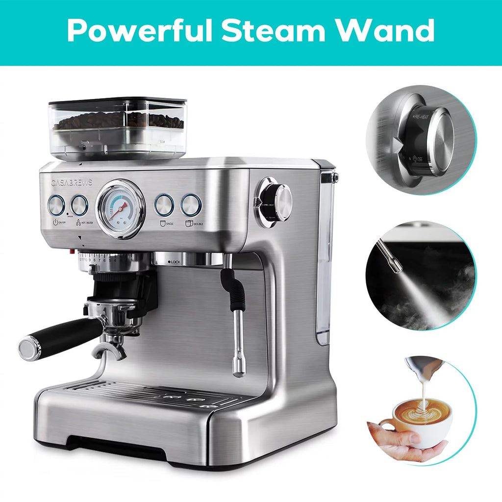 Espresso Machine with Milk Frother and Grinder, Silver O667816