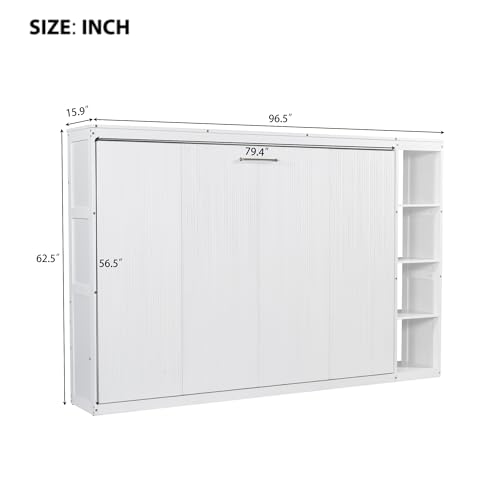 Full Size Horizontal Murphy Bed with Shelves, Foldable into Cabinet W154373