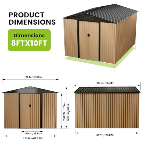 Metal Garden Storage Shed 10x8 ft with Lockable Door K431441