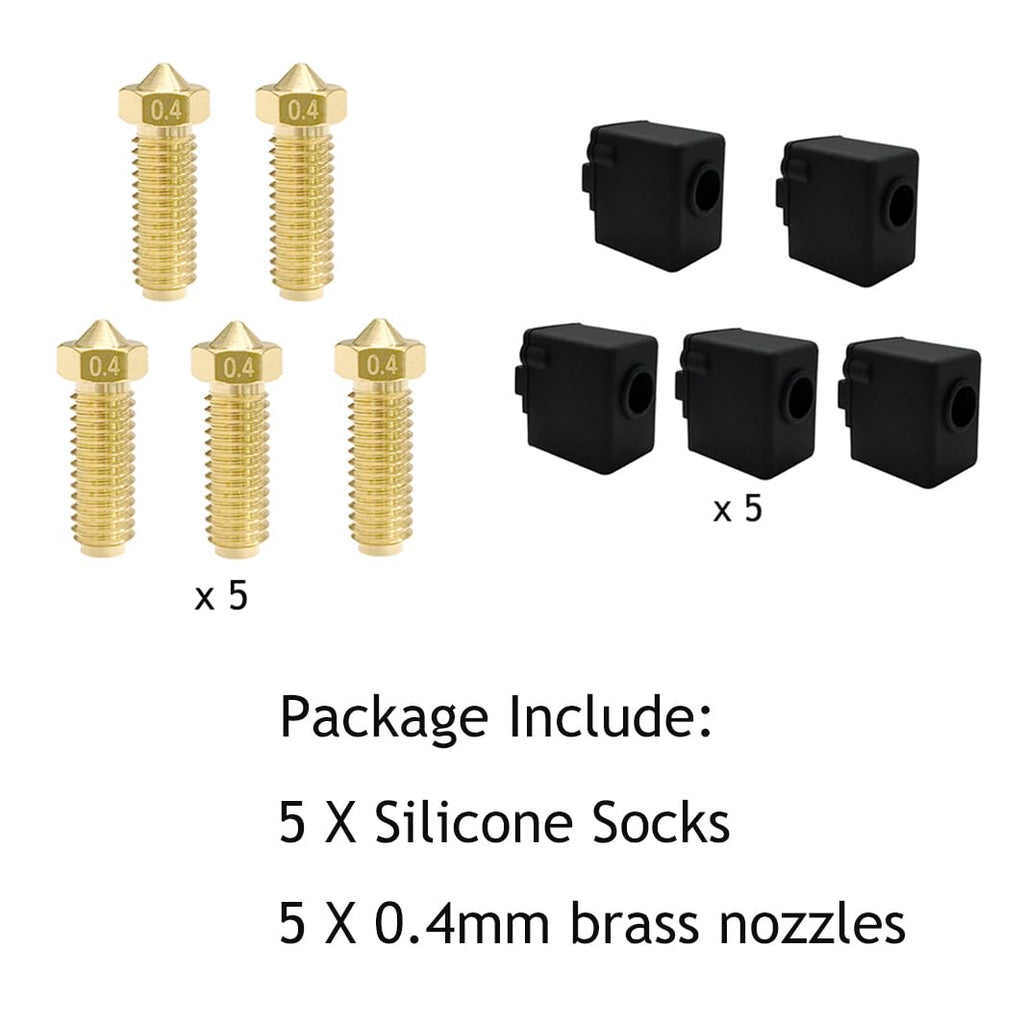 3D Printer Nozzles and Silicone Socks, 0.4mm Brass, 5-Piece Set B145726