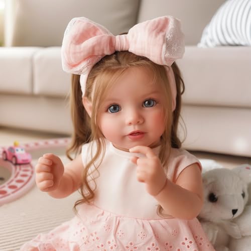 Lifelike Reborn Baby Doll 20 Inch Brown Hair Girl with Clothes and Toy Accessories H822