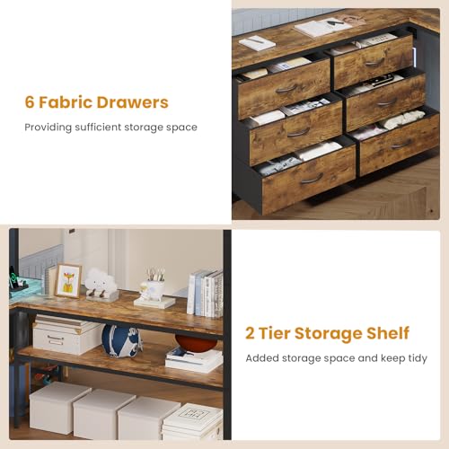 Loft Bed Full Size with U-Shaped Desk, Storage Drawers, Power Outlet, LED, Safety Guardrail & Ladders P611917