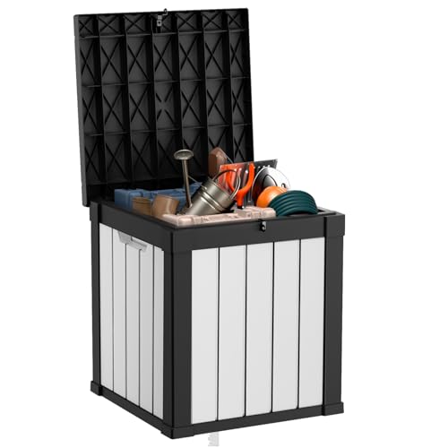100 Gallon Resin Deck Box, Lockable Patio Outdoor Storage, Waterproof - Black F75230