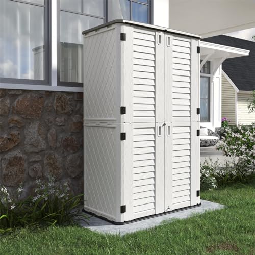 Horizontal Outdoor Storage Shed, 47 Cu.ft Resin Waterproof Cabinet for Garden Patio Backyards F5157