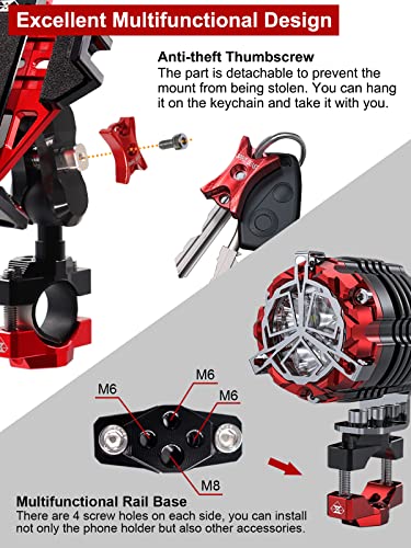 Motorcycle Phone Mount with Camera Mount, Anti Vibration Aluminum Holder X986