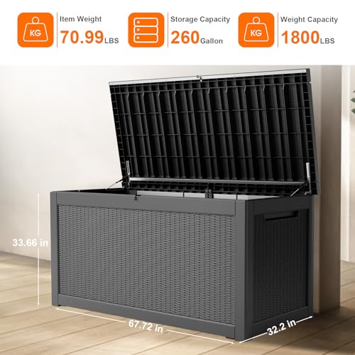 100 Gallon Resin Deck Box, Lockable Patio Outdoor Storage, Waterproof - Black F75230