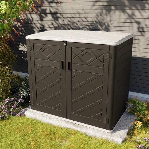 Horizontal Outdoor Storage Shed, 47 Cu.ft Resin Waterproof Cabinet for Garden Patio Backyards F5157