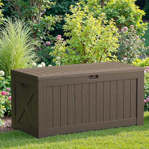 31 Gallon Resin Deck Box Waterproof Indoor Outdoor Storage for Patio Cushions and Garden Tools L90121