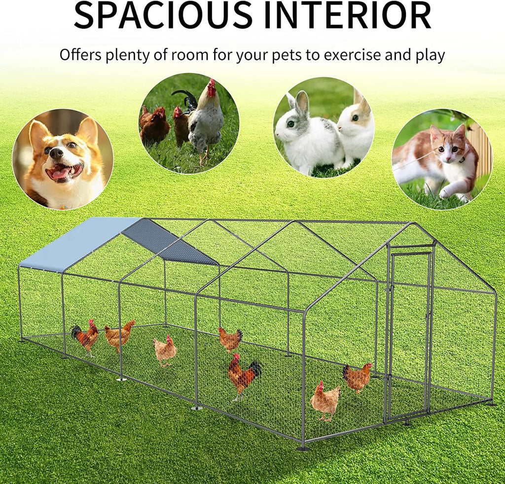 Chicken Coop Outdoor Walk-in Poultry Cage with Waterproof Cover J391846