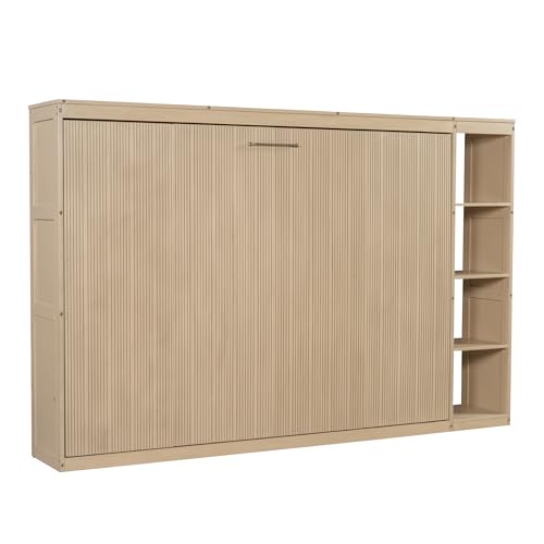 Full Size Horizontal Murphy Bed with Shelves, Foldable into Cabinet W154373