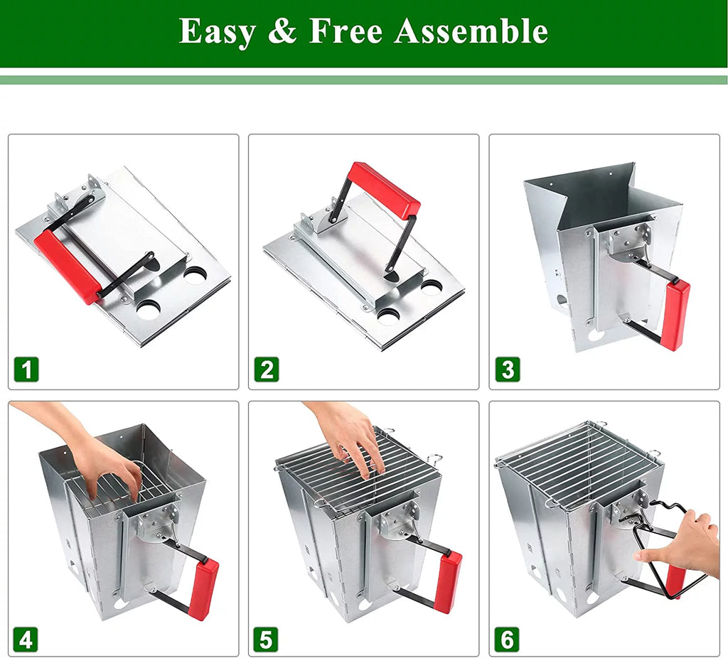 Foldable Charcoal Chimney Starter for BBQ Grill J4866