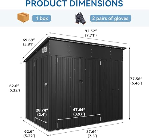 Galvanized Steel Storage Shed with Triple Doors, Weatherproof Outdoor Utility Shed P600721