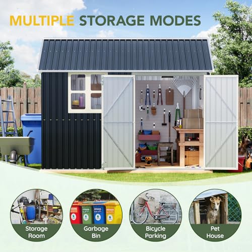 Outdoor Steel Storage Shed with Lockable Doors and Window L987864