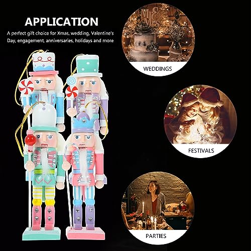 Christmas Candy Nutcracker Ornaments, 4pcs Pink Wooden Pastel Soldier Figures, 12cm M808422