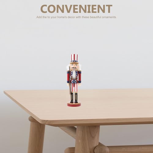 Patriotic Nutcracker Figurines Wooden Soldier Statue with Cane for Independence Day Decoration C859373