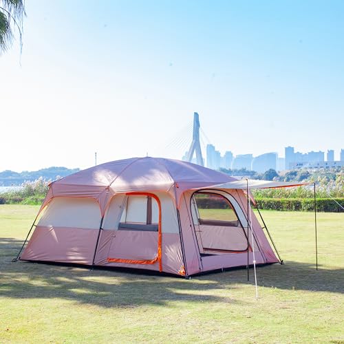 Extra Large Family Cabin Tent 2 Rooms 3 Doors 3 Windows Waterproof for Camping H460