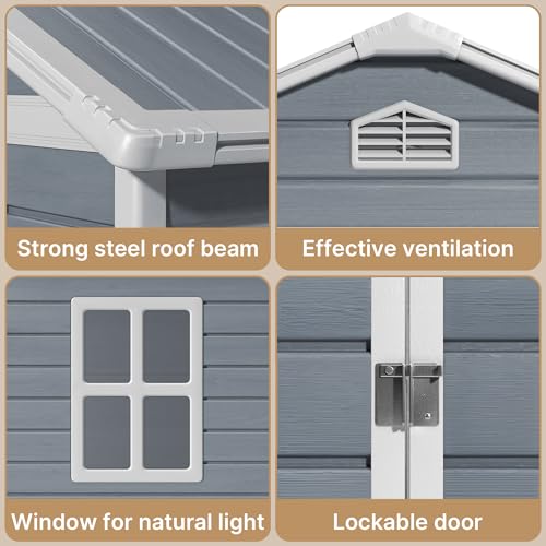 Outdoor Storage Shed with Floor, Lockable Doors, Window, Vents, Steel Frame U71245