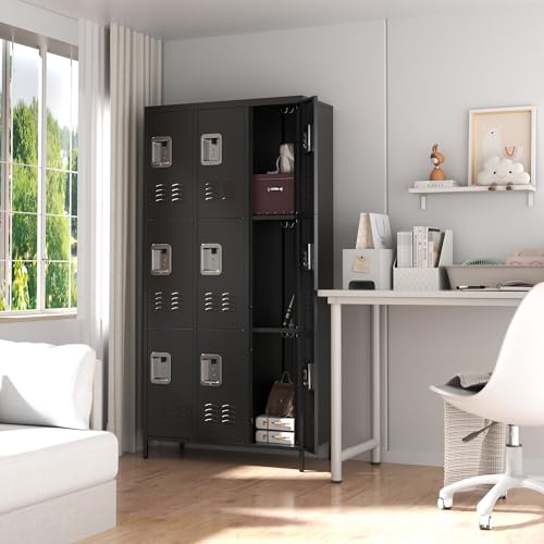 3-Door Steel Storage Locker with Shelves and Hooks I822961