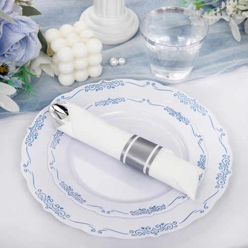 350PCS Clear Gold Plastic Dinnerware Set for 50 Guests, Disposable Plates, Cups & Silverware N692