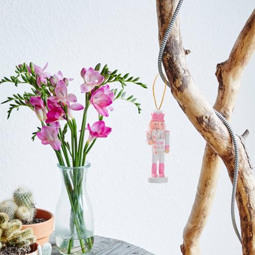 Pink Wooden Nutcracker Ornaments for Christmas Tree, 5 Inch, Set of 5 B857