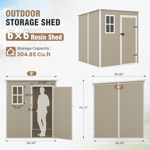 Outdoor Storage Shed 6x6 FT Resin with Floor and Lockable Door Z166